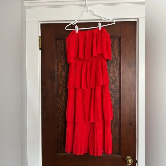 Just Me Dresses | Red Off The Shoulder Tiered Midi Dress | Color: Red | Size: S | Lalaheis's Closet